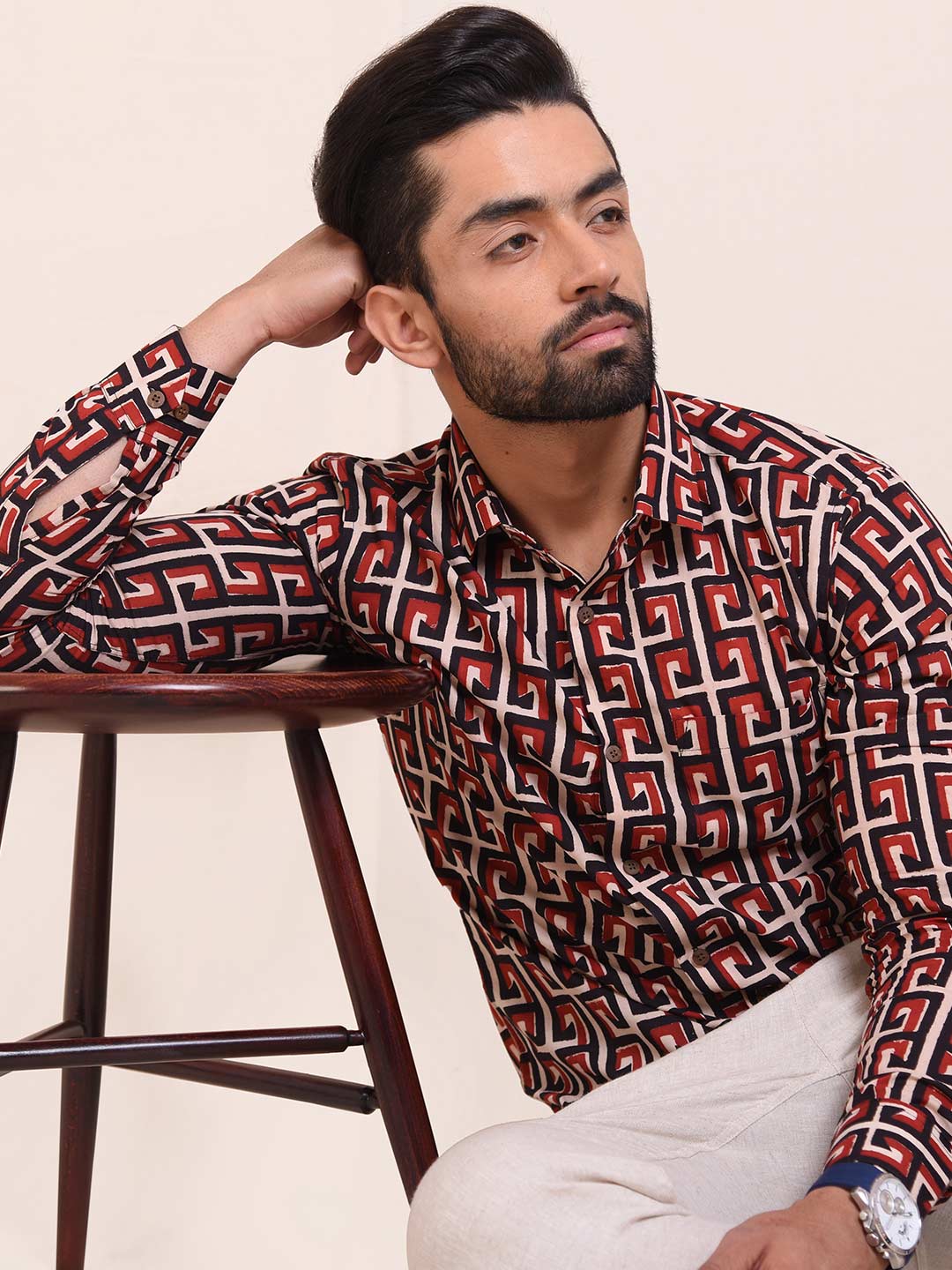 The Geometric Maze Block Print Slim Fit Shirt