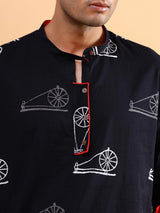 Black Charkha Block Printed Kurta