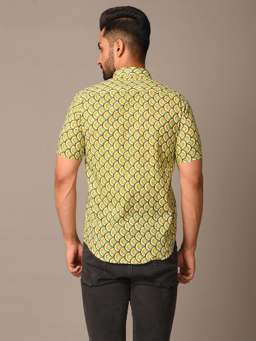 Green Takeshi Printed Cotton Half Shirt