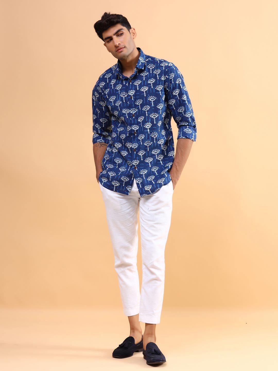 Blue Indigo Tribal Cotton Printed Shirt