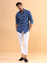Blue Indigo Tribal Cotton Printed Shirt