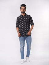 Geometric Block Print Cotton Slim Fit Shirt