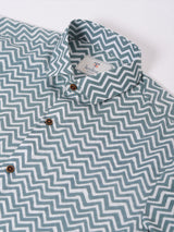 Green and White Chevron Printed Cotton Shirt