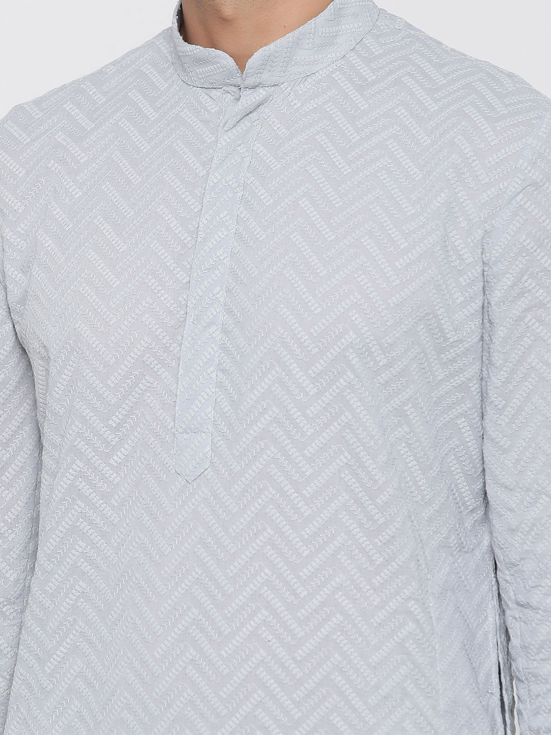 Grey Chikan Kurta With Pyjama Set
