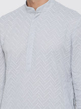 Grey Chikan Kurta With Pyjama Set