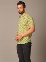 Green Takeshi Printed Cotton Half Shirt