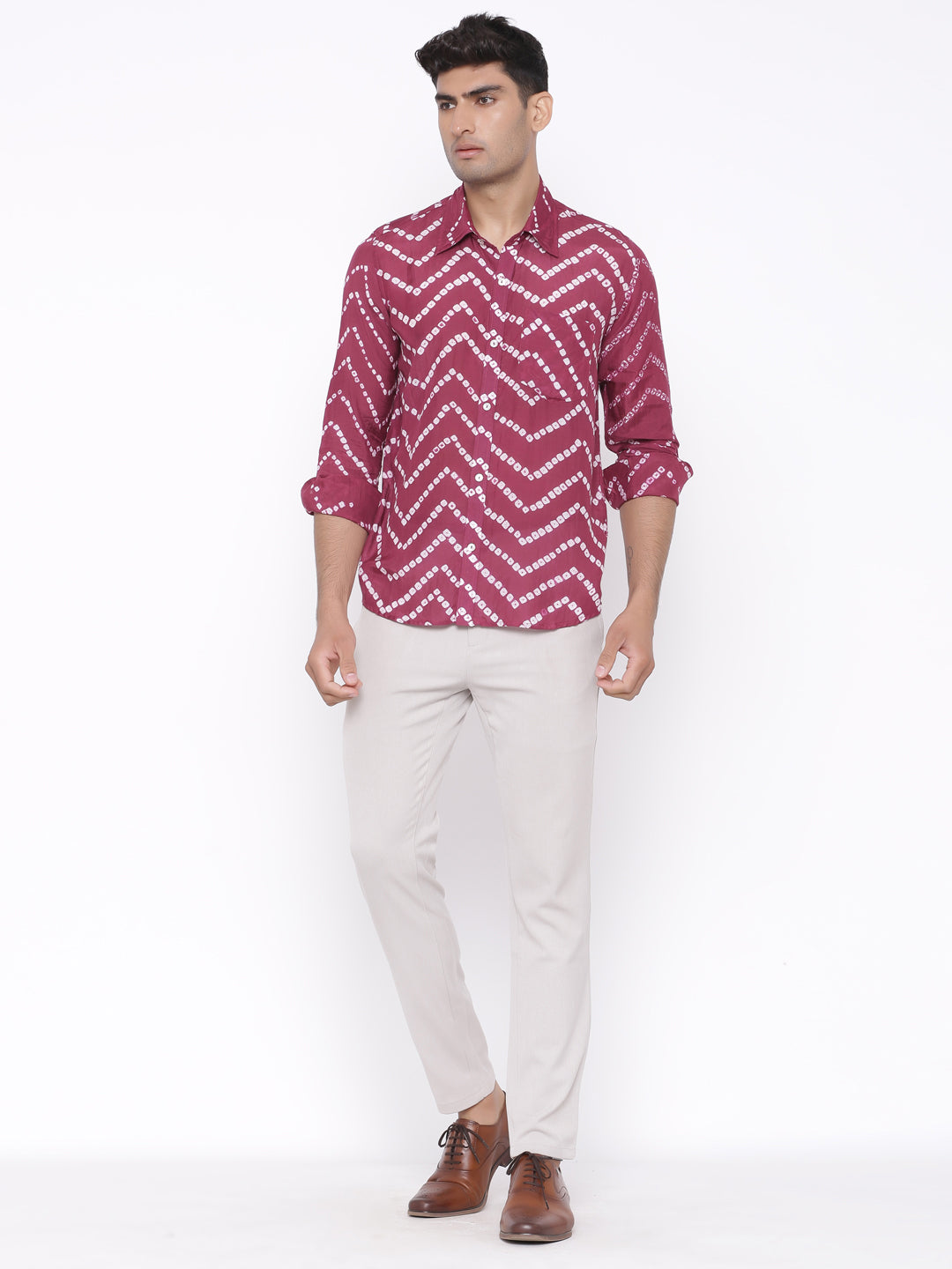 Maroon bandhej shirt