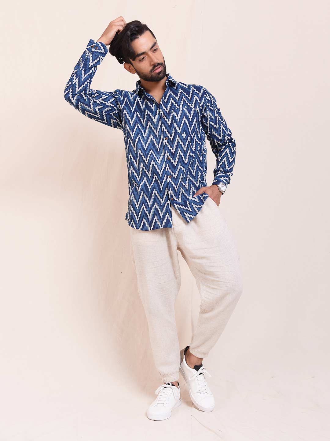 Moroccan Escape Indigo Block Print Slim Fit Shirt
