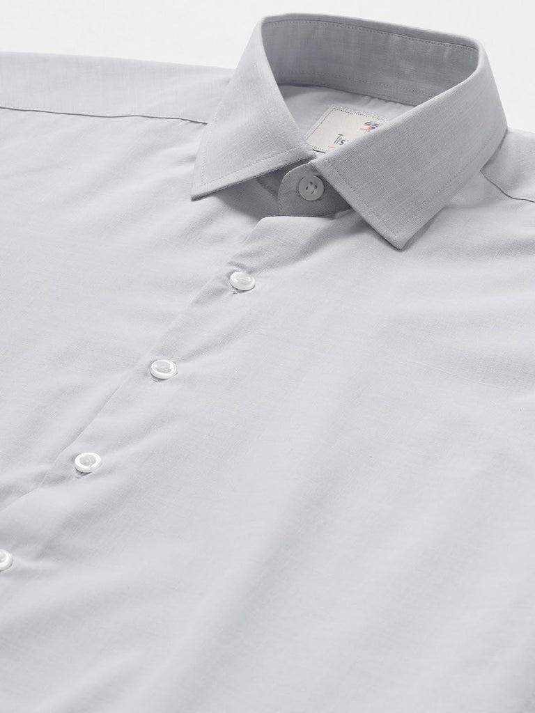 Light Grey Solid Cotton Shirt - Tistabene