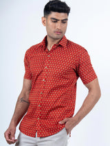 red printed shirt