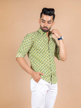 Buy Trendy Green Takeshi Printed Cotton Shirt Online | Tistabene