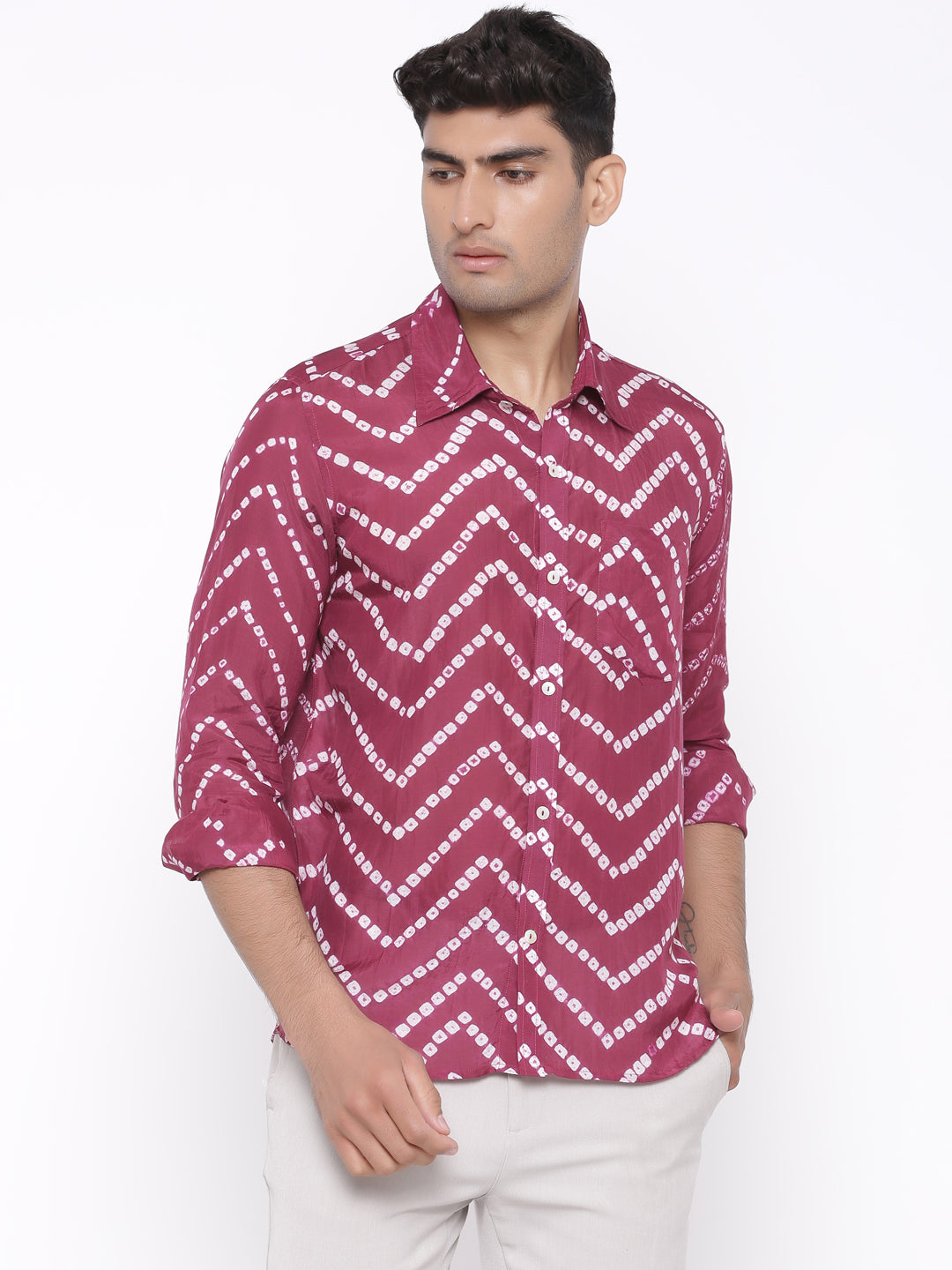 Maroon bandhej shirt