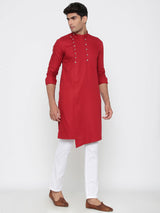 Red Pathani Designer Cotton Kurta With Pyjama
