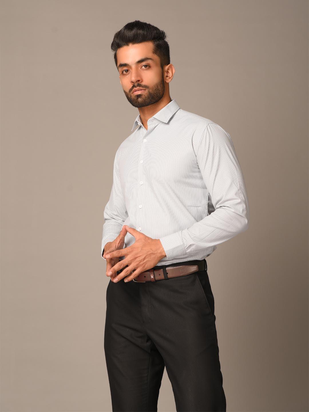 White and Grey Stripes Formal Shirt - Tistabene