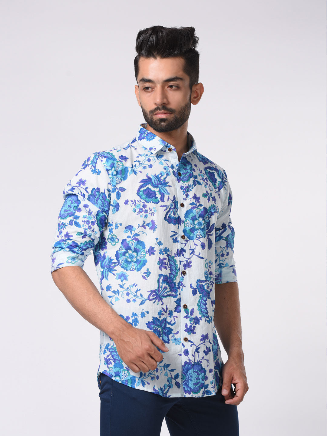 printed blue shirt