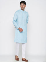 Blue Cotton Linen Feel Designer Cotton Kurta With Pyjama
