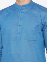 Plain Blue Cotton Kurta With Pyjama