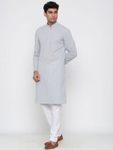 Grey Chikan Kurta With Pyjama Set