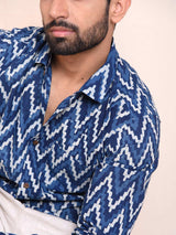 Moroccan Escape Indigo Block Print Slim Fit Shirt