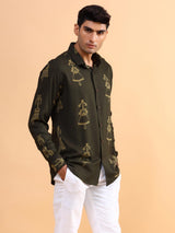 Buy Latest Olive Green Tribal Printed Cotton Shirt Online | Tistabene