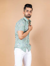 Magic Mint Printed Cotton Half Shirt