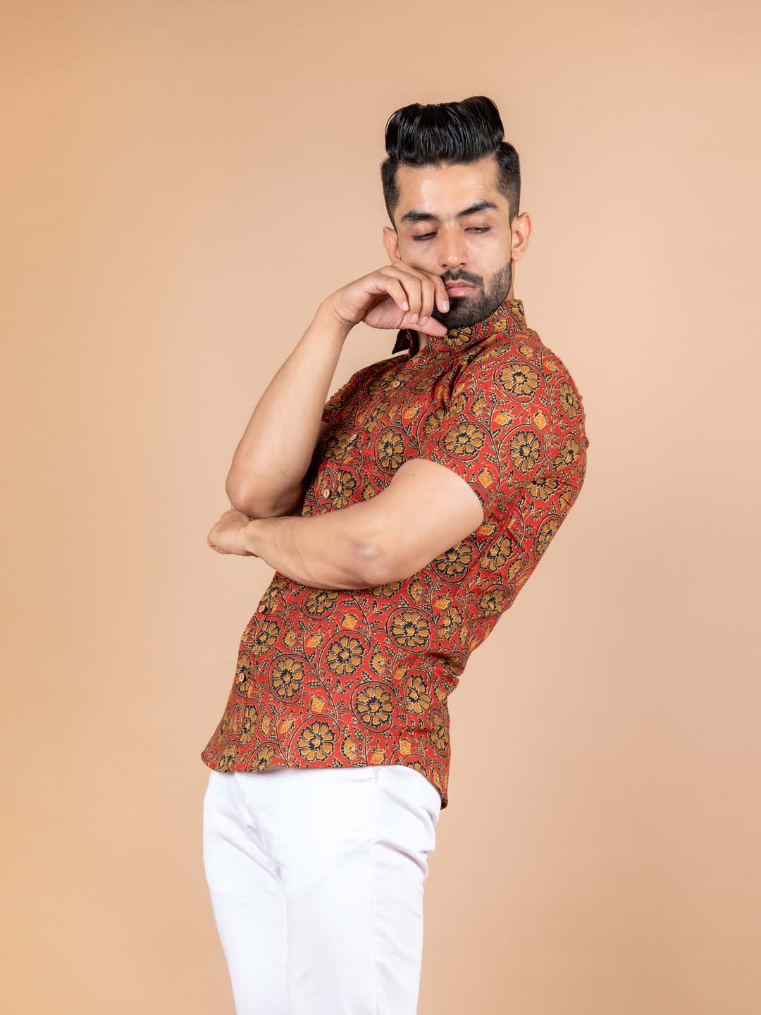 red printed shirts
