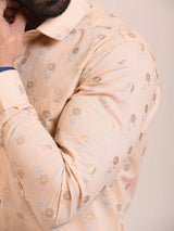 Just Peach Floral Print Slim Fit Men Shirt