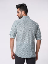 Green and White Chevron Printed Cotton Shirt