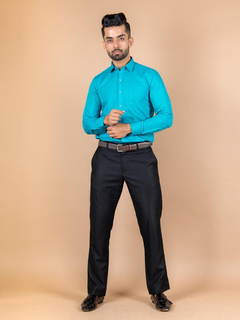 Turquoise Blue Cotton Linen Shirt - Tistabene