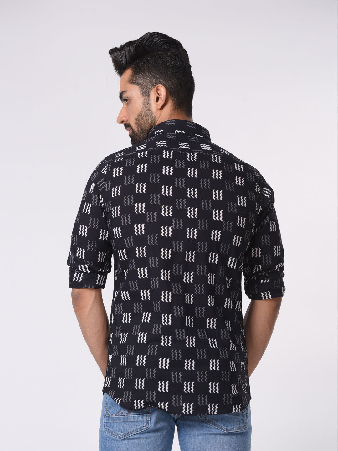 Geometric Block Print Cotton Slim Fit Shirt