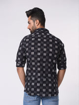 Geometric Block Print Cotton Slim Fit Shirt