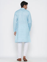 Blue Cotton Linen Feel Designer Cotton Kurta With Pyjama