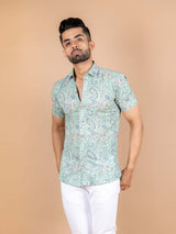Magic Mint Printed Cotton Half Shirt