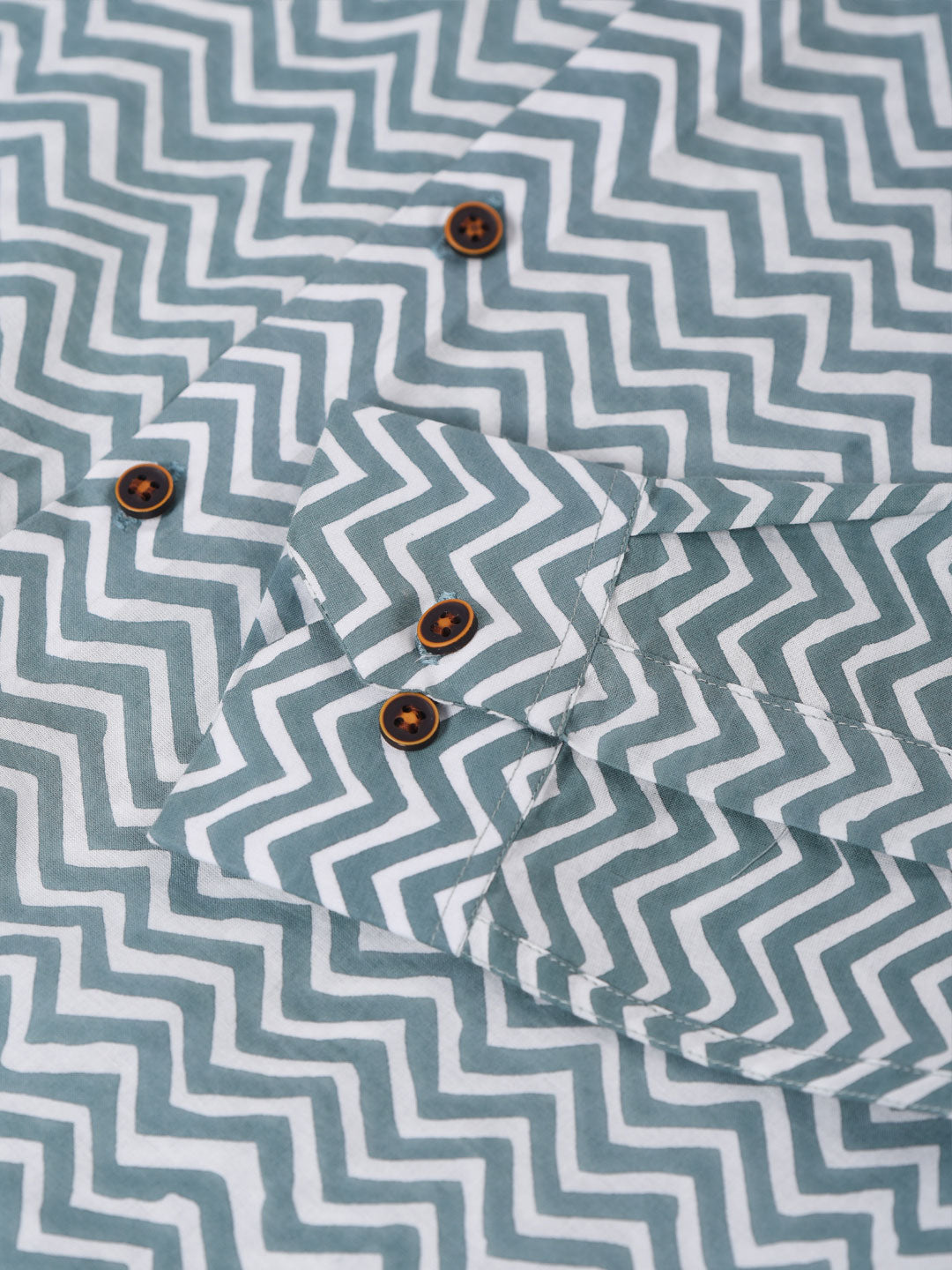 Green and White Chevron Printed Cotton Shirt
