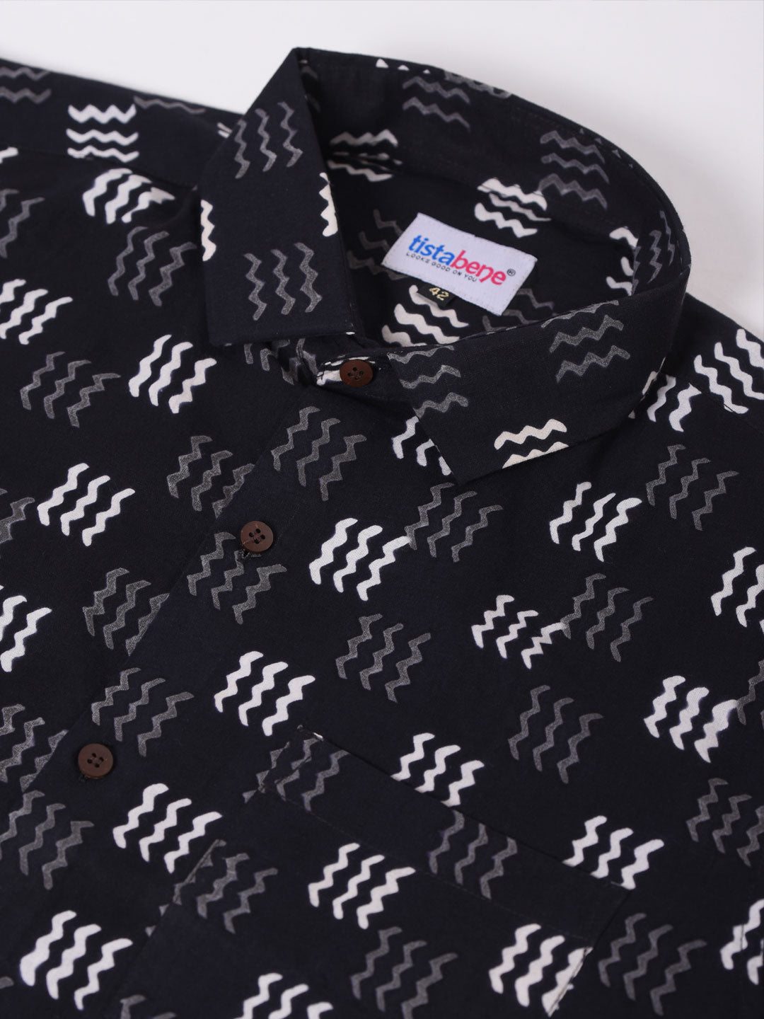 Geometric Block Print Cotton Slim Fit Shirt