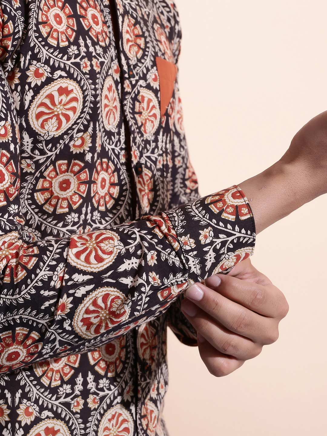 Men Black and Rust Printed Slim Fit Shirt