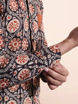 Men Black and Rust Printed Slim Fit Shirt