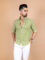 Buy Trendy Green Takeshi Printed Cotton Shirt Online | Tistabene