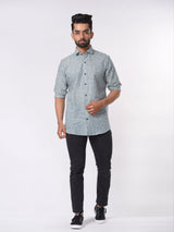 Green and White Chevron Printed Cotton Shirt