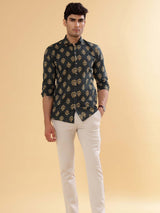 Green Bloomy Printed Cotton Shirt