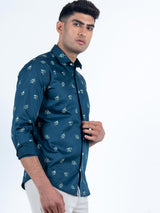 Dark Blue Giza Cotton Printed Men Shirt