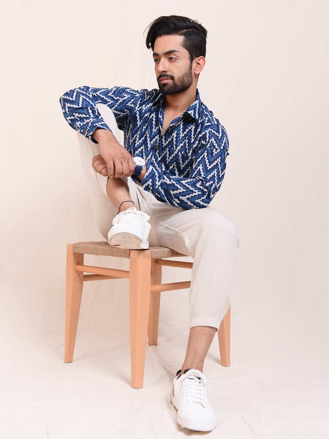 Moroccan Escape Indigo Block Print Slim Fit Shirt