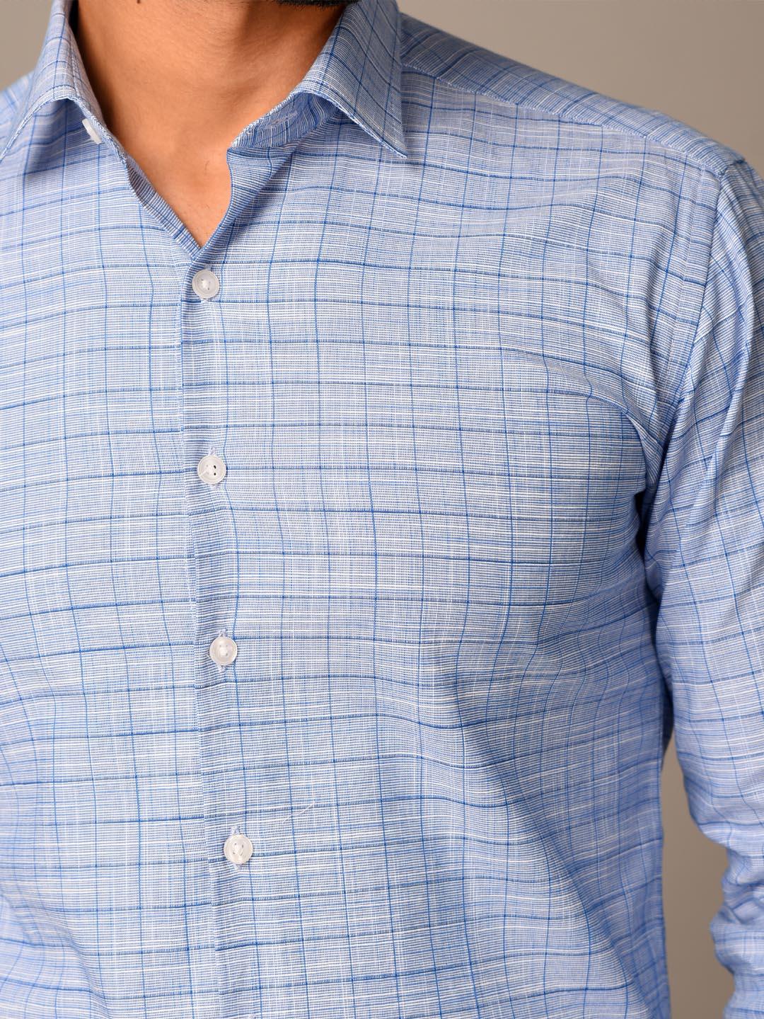 Blue Plaid Checks Cotton Shirt - Tistabene