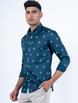 Dark Blue Giza Cotton Printed Men Shirt