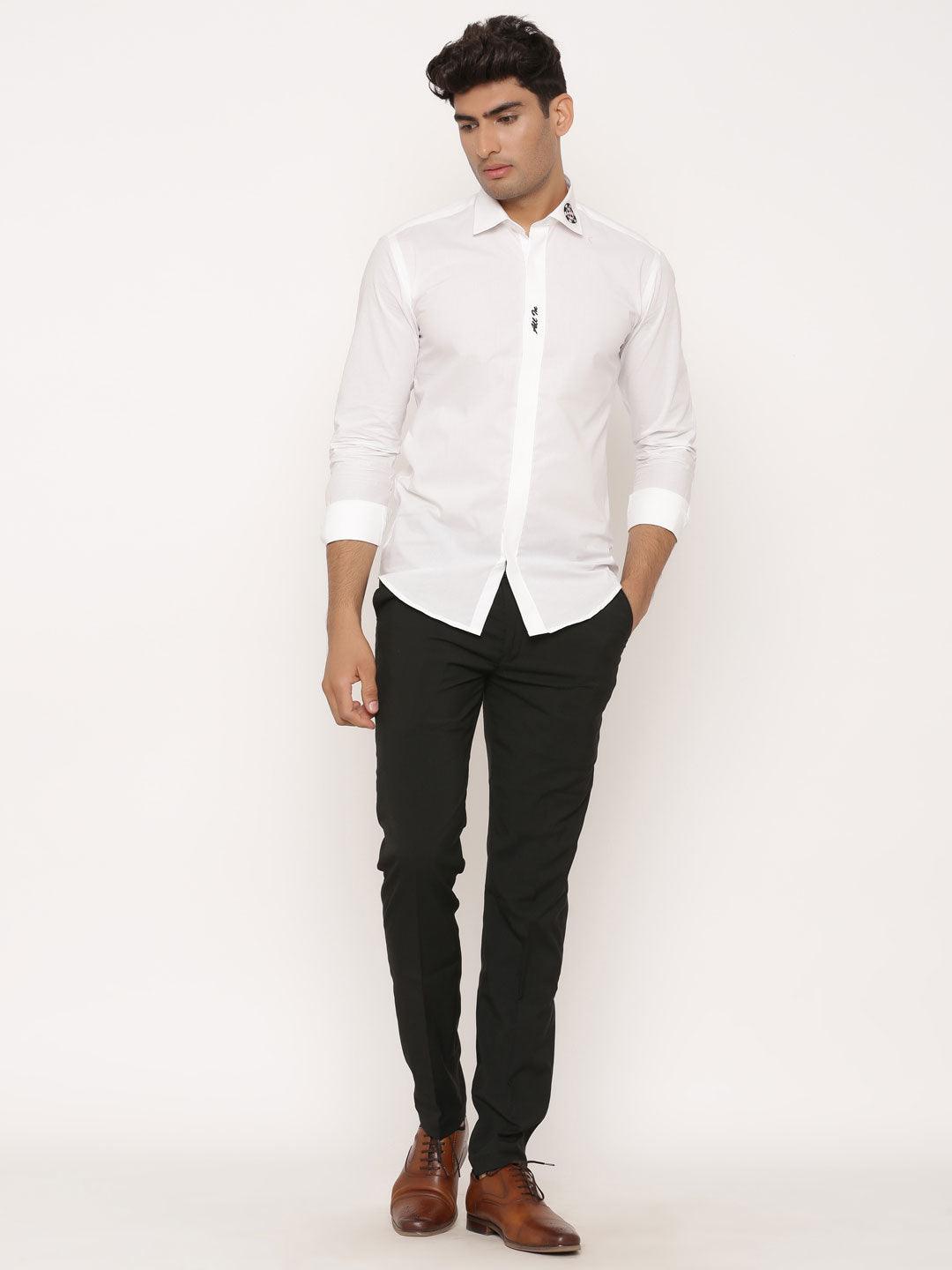 All In With Poker Chip Embroidered White Shirt - Tistabene