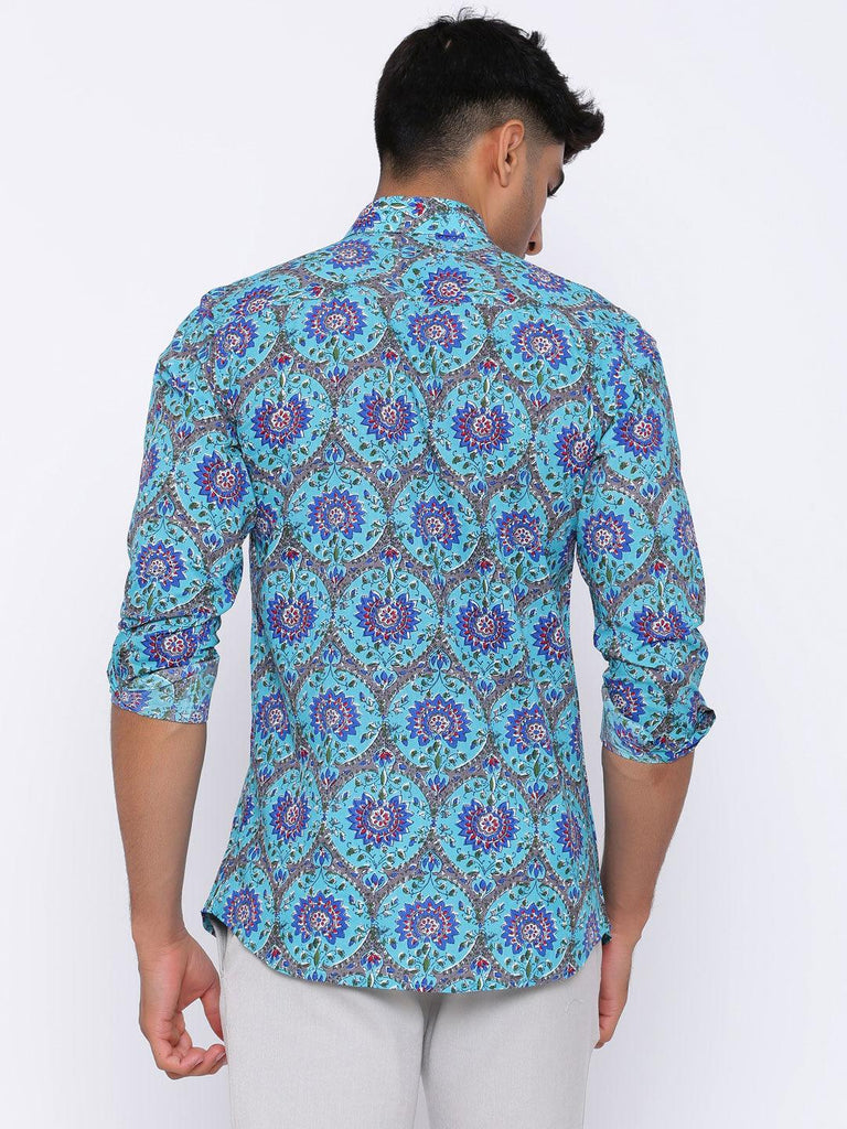 Blue Printed Cotton Shirt - Tistabene