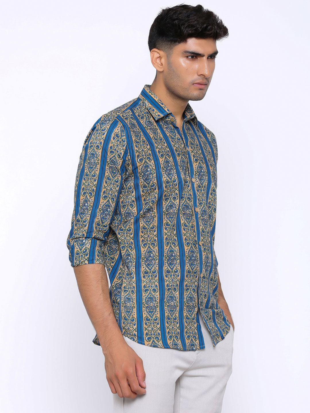 printed blue shirt