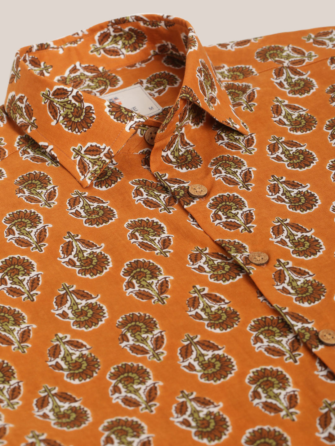 Orange Flower Printed Cotton Shirt