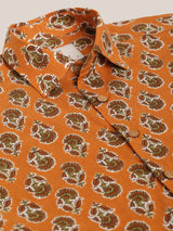 Orange Flower Printed Cotton Shirt