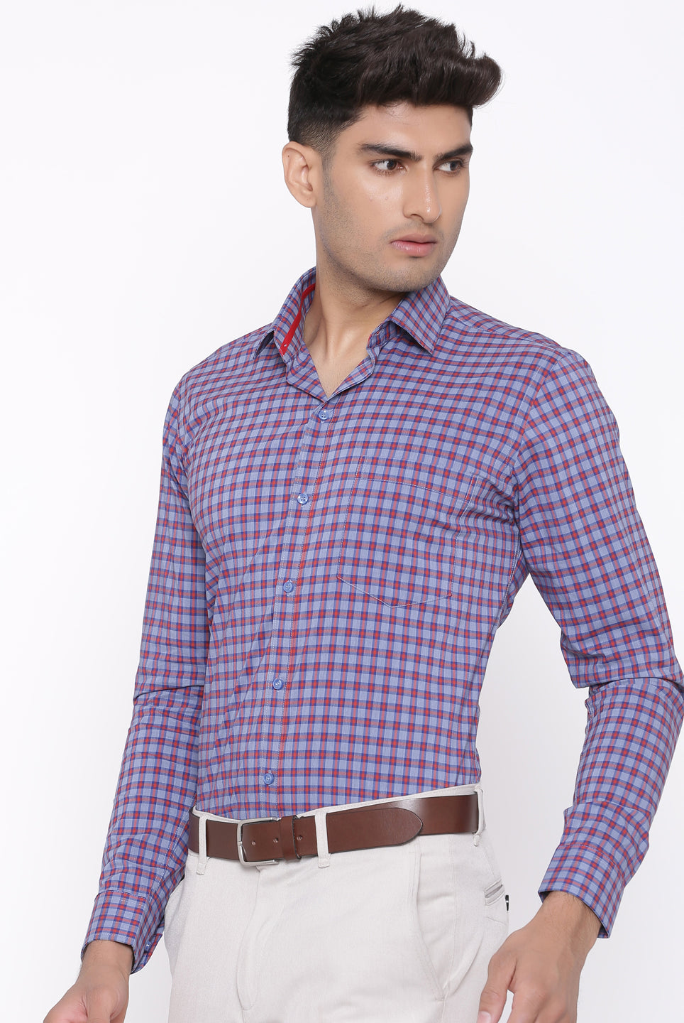 purple check shirt